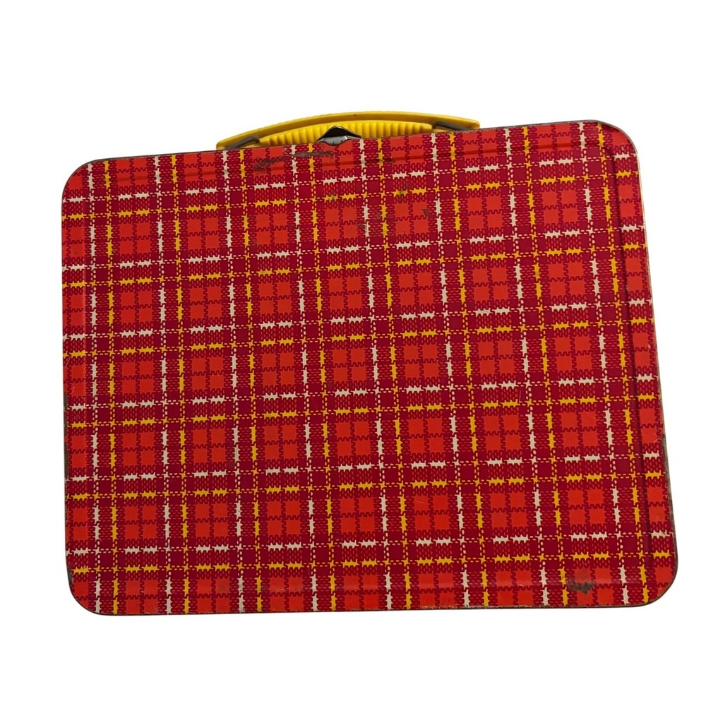 Ohio Art Lunchbox Vintage Plaid Red Yellow Metal Retro School Box 1970s